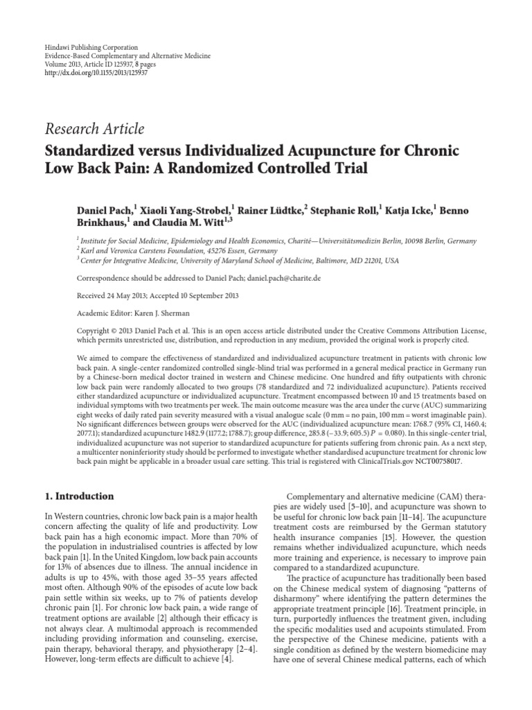 Standardized Vs Individualized Acupuncture For Chronic Back Pain | PDF ...