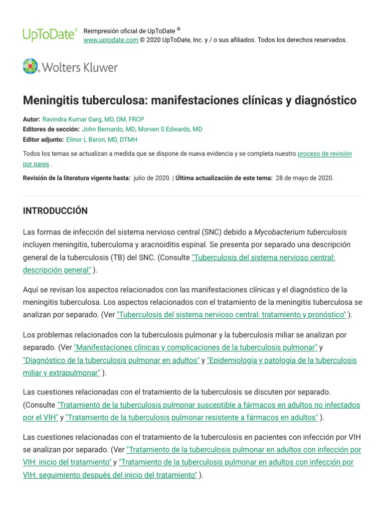 Tuberculous Meningitis - Clinical Manifestations and Diagnosis ...