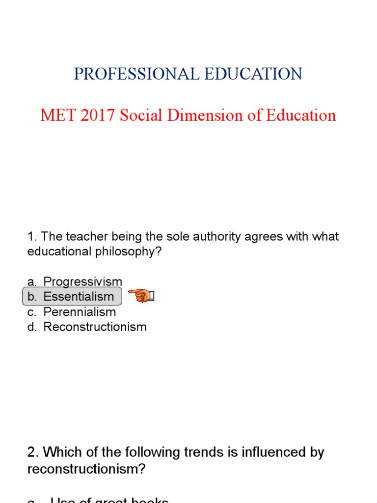 MET 2017 Social Dimension of Education | PDF | Teachers | Philosophy Of ...