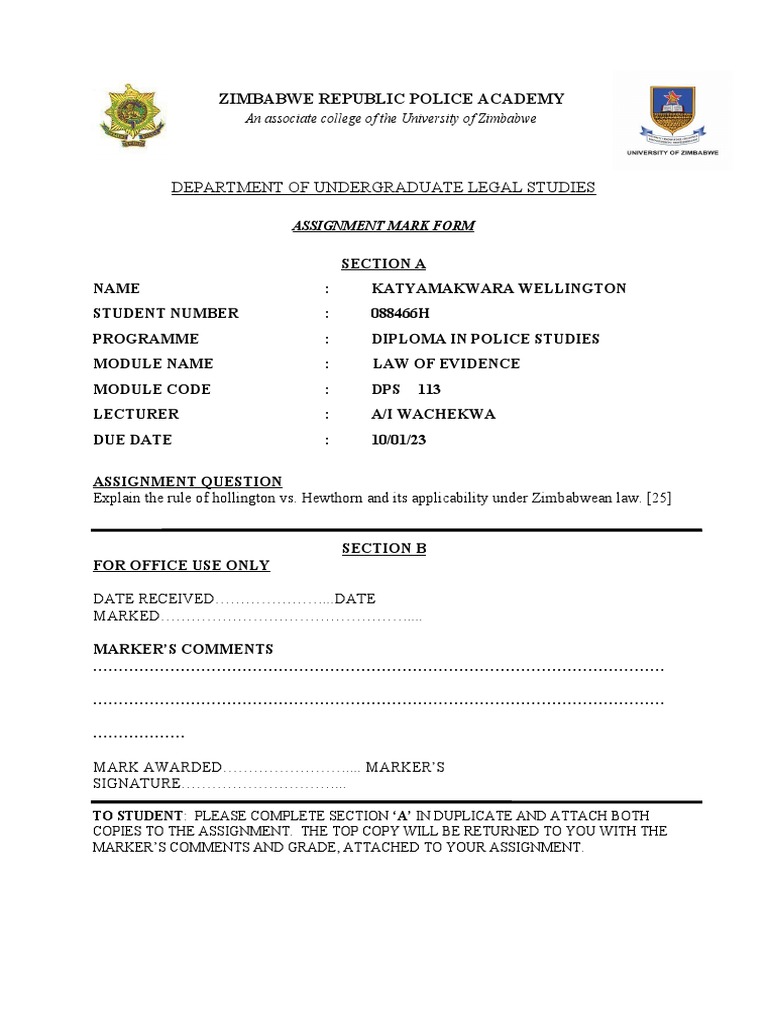 Hollington v Hewthorn in Zimbabwe Law | PDF | Evidence (Law) | Evidence