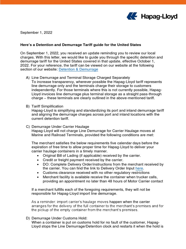 A Guide to Hapag-Lloyd's Updated Detention and Demurrage Tariff for the ...