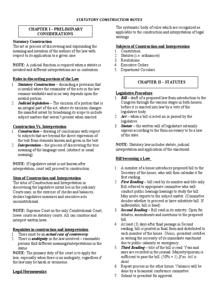 Statutory Construction PDF Statutory Interpretation Bill (Law)