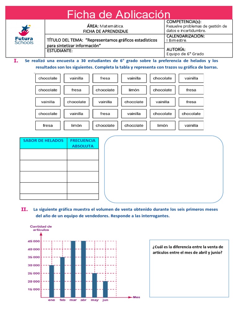 6to - Mat - Ficha de Aplicación - Semana 1 - Gráfica de Barras (Taller