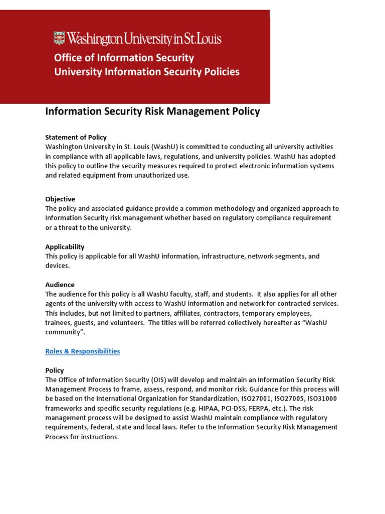 ISO Policy Information Security Risk Management | PDF | Information ...