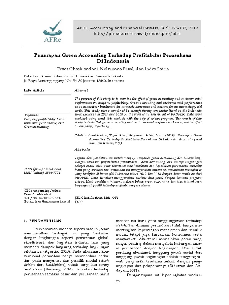 Penerapan Green Accounting Terhadap Profitabitas P Pdf