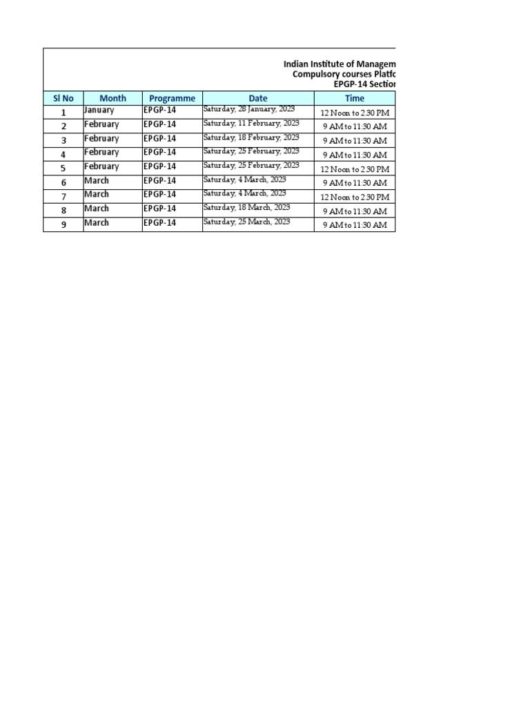 Compulsory Courses Platform Schedule EPGP14 Sec B PDF