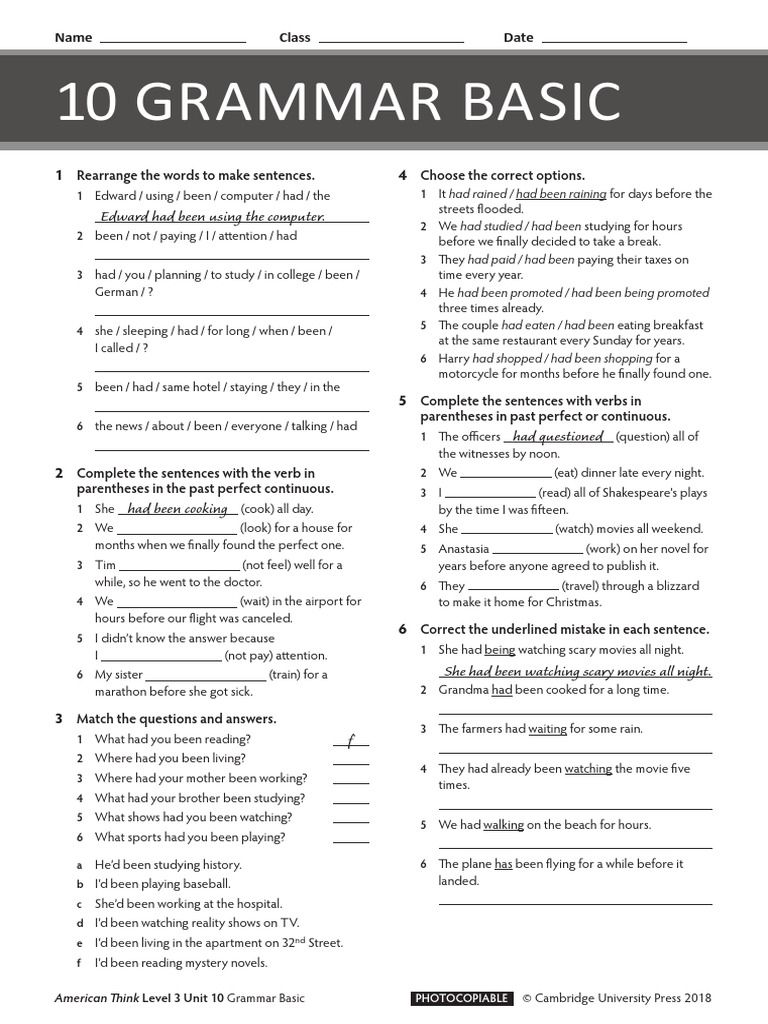L3 Unit 10 Grammar Basic AmE | PDF | Linguistics | Grammar