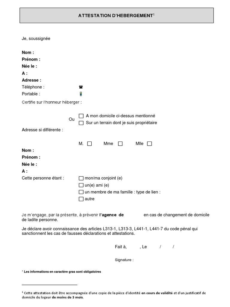 Attestation d'Hébergement à Genève | PDF