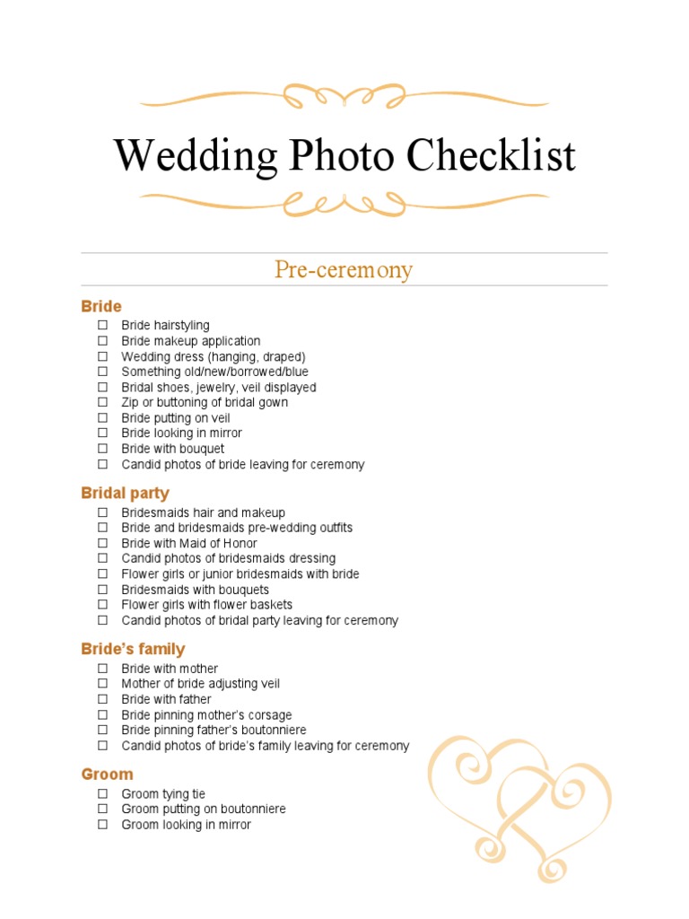 Wedding Photo Checklist | PDF | Bridesmaid | Wedding