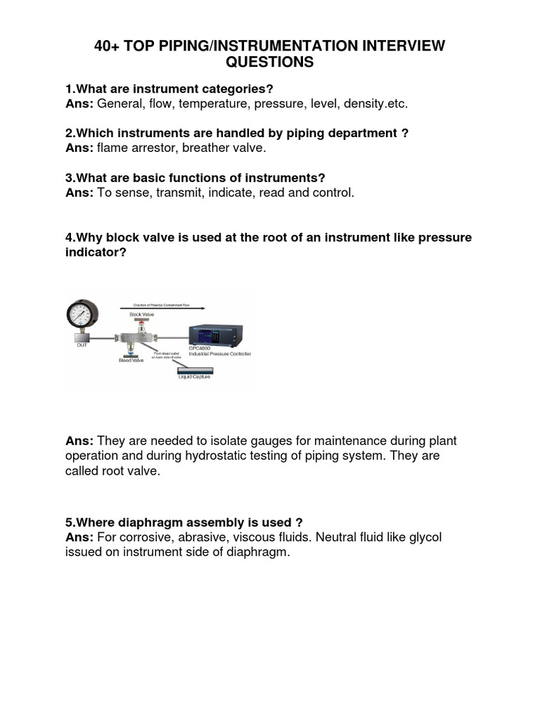 Piping and Instrumentation Interview Guide | PDF | Valve | Pressure ...