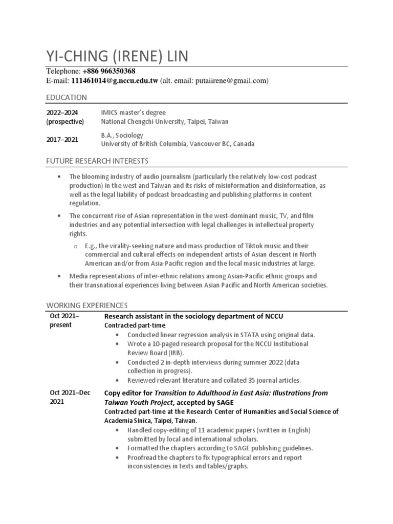 YI-CHING LIN: Research & Experience Profile | PDF | Internet Forum ...