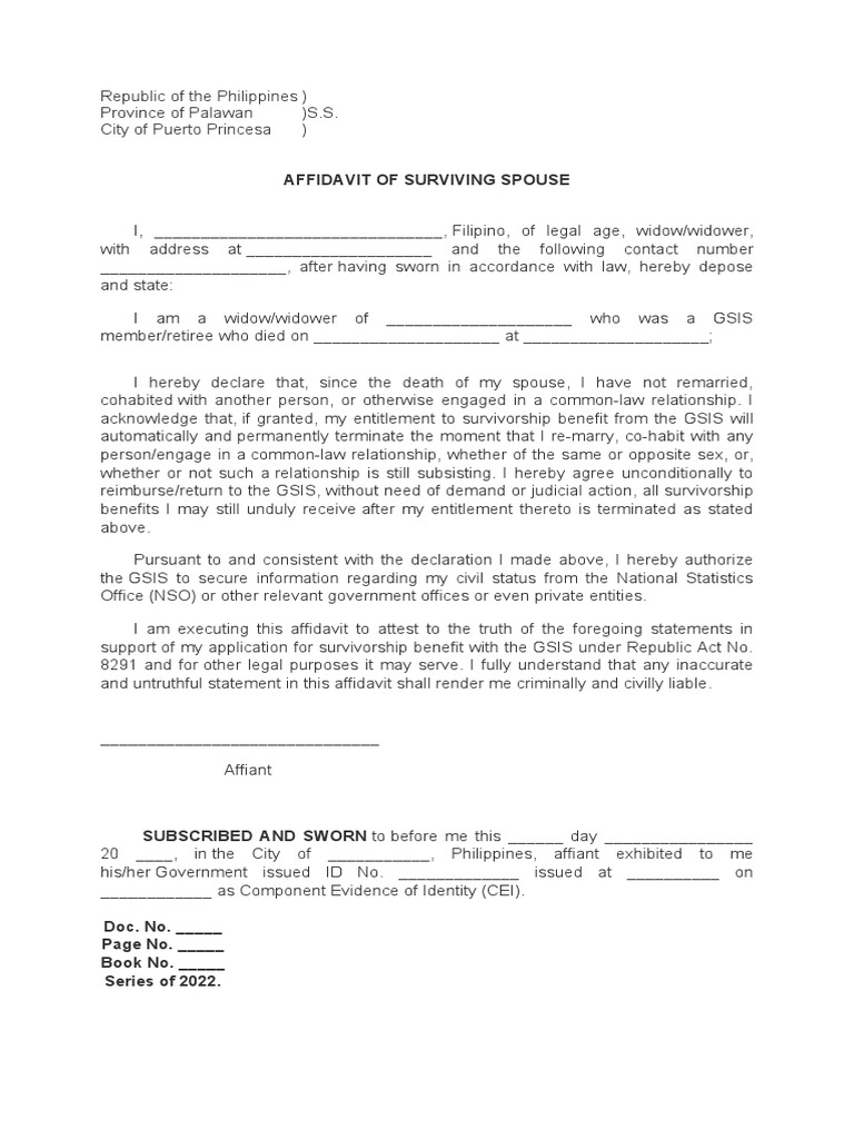 Affidavit of Surviving Spouse PDF