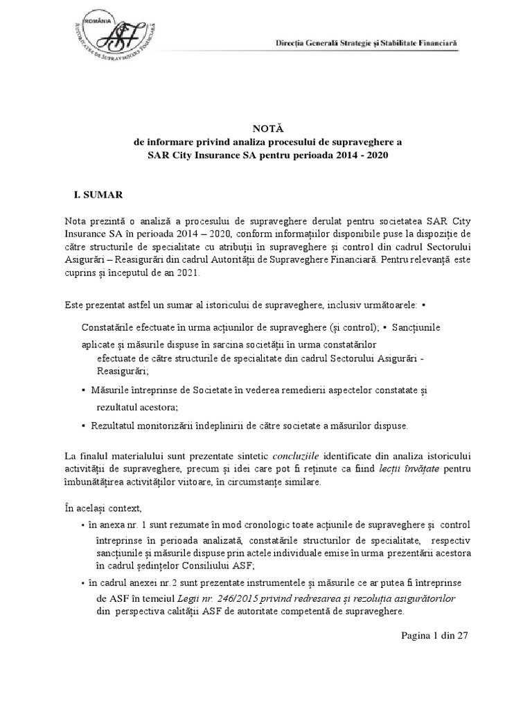 Nota Integrală Întocmită de ASF | PDF