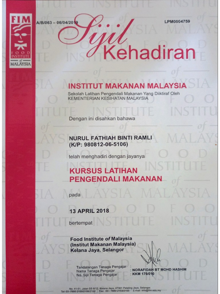 Food Handler Certificate PDF