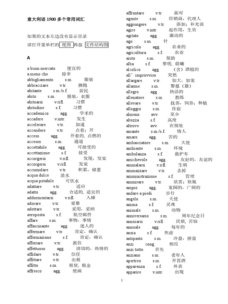 意大利语1500多个常用词汇| PDF