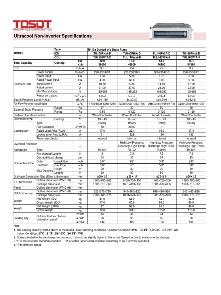 Ultracool R410A Ducted Specs | PDF | Pipe (Fluid Conveyance) | Power Supply