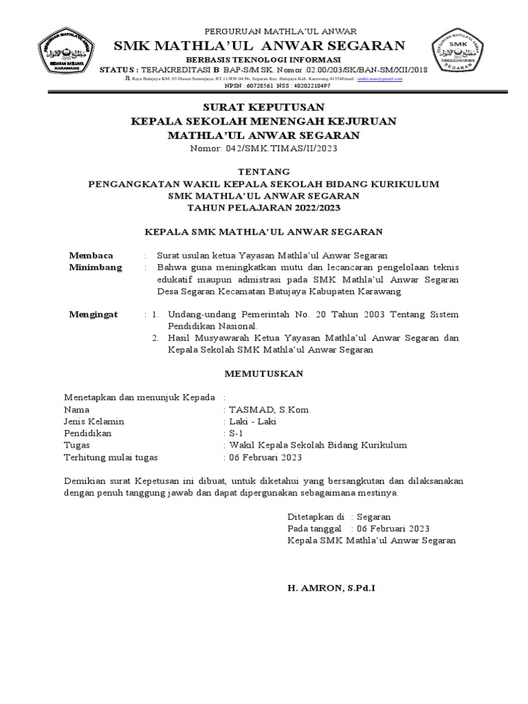 Surat Undangan Visi Misi Mts | PDF