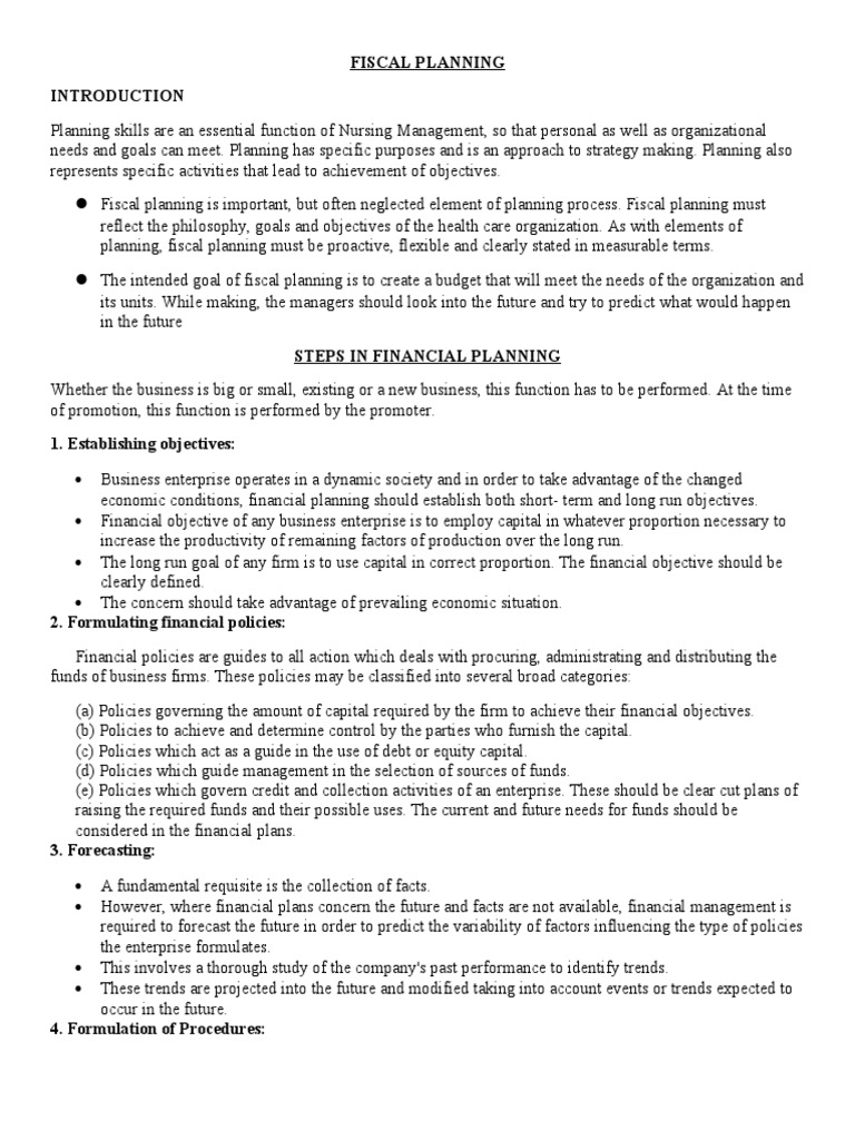 Unit 9 Fiscal Planning Pdf Medicine Budget
