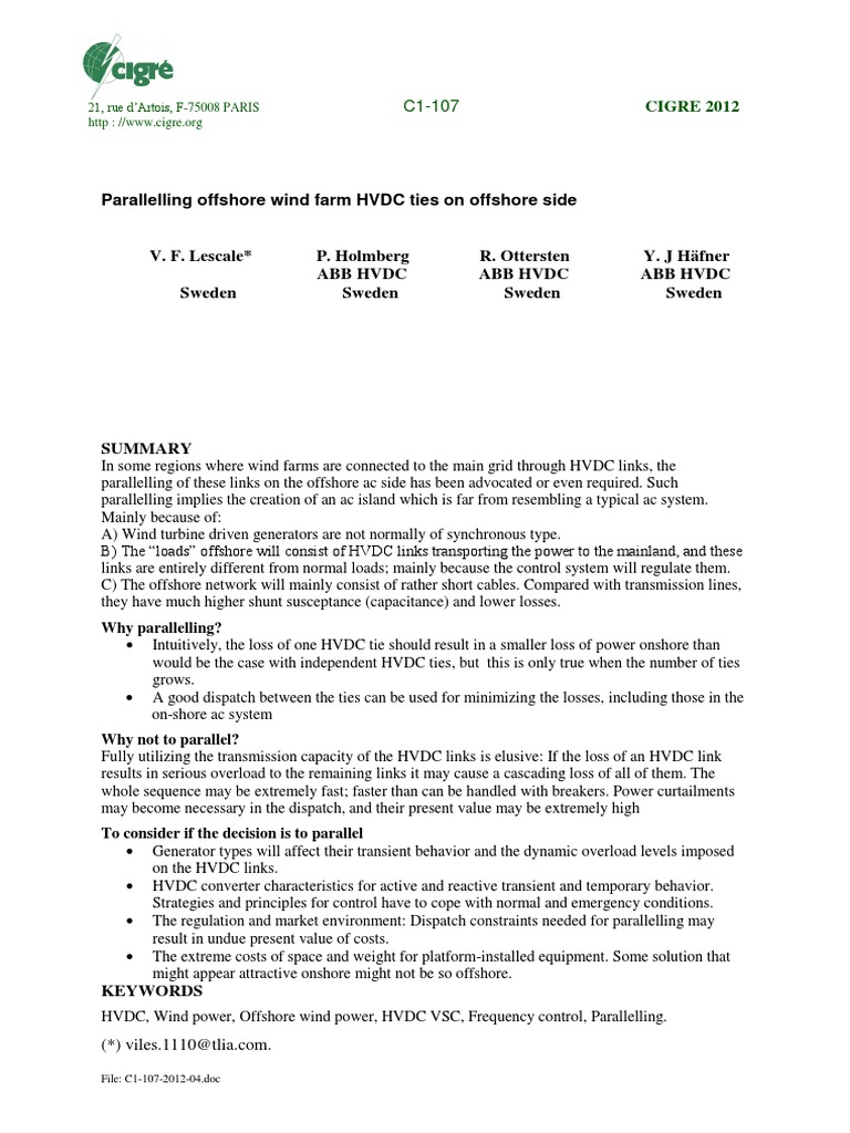 Offshore Wind Farm HVDC Paralleling | PDF | High Voltage Direct Current ...