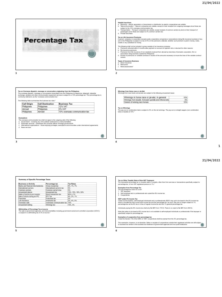 Percentage Tax Part 3 PDF Taxes Insurance