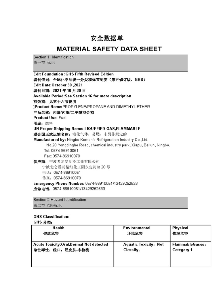 考尔曼中英文Mapp Gas MSDS | PDF