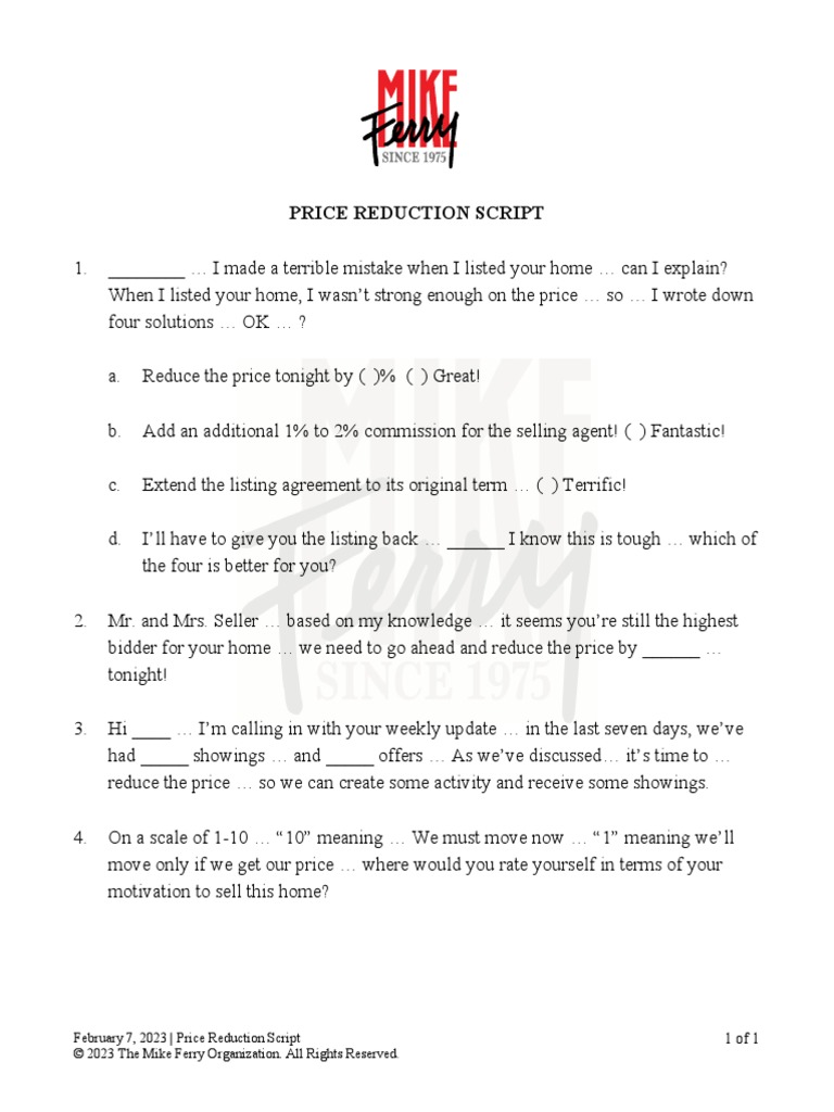 01 26 2023 Price Reduction Script | PDF | Law