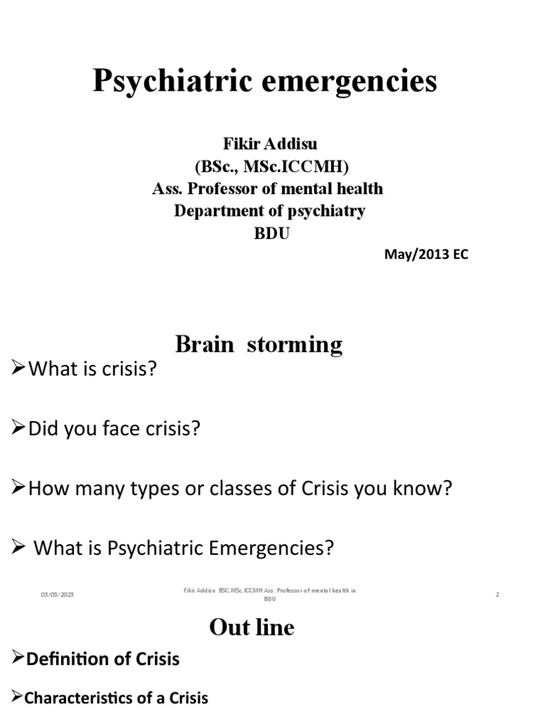 Psychiatric Emergency PDF Mental Disorder Suicide