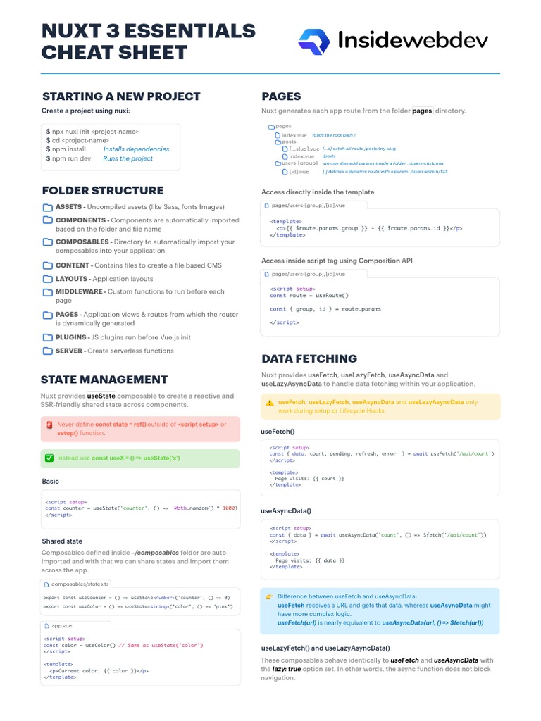 Nuxt 3 Essentials Cheat Sheet | PDF | Http Cookie | System Software