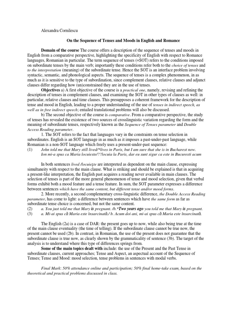 On the sequence of tenses and moods in english and romance prof
