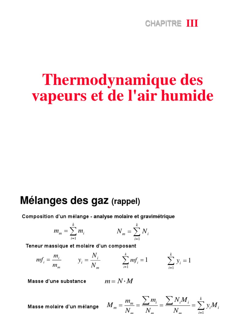 Chap III Thermodynamique Des Vapeurs Et de Lair Humide | PDF ...