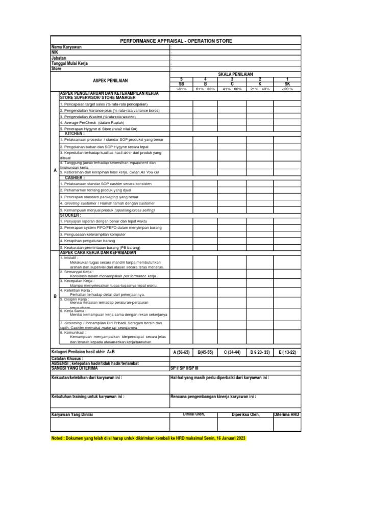 FORM-Performannce Appraisal-STORE | PDF
