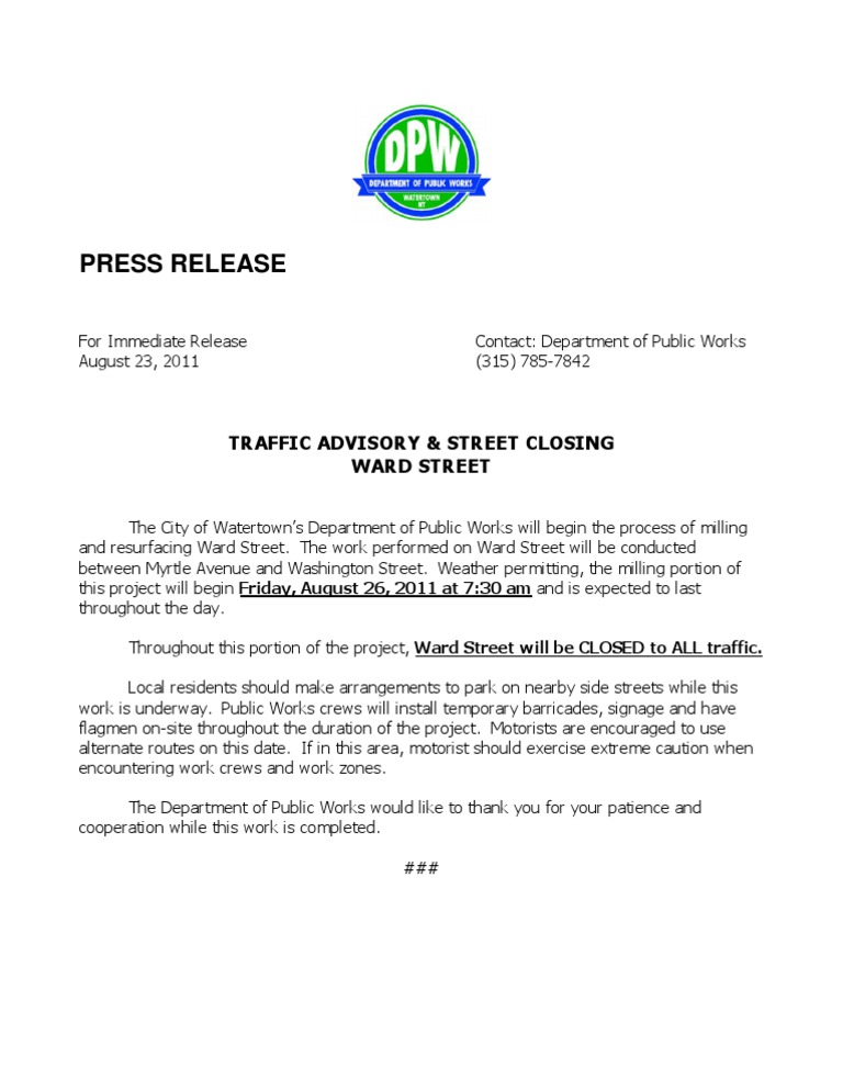 Ward Street Traffic Advisory Notice | PDF