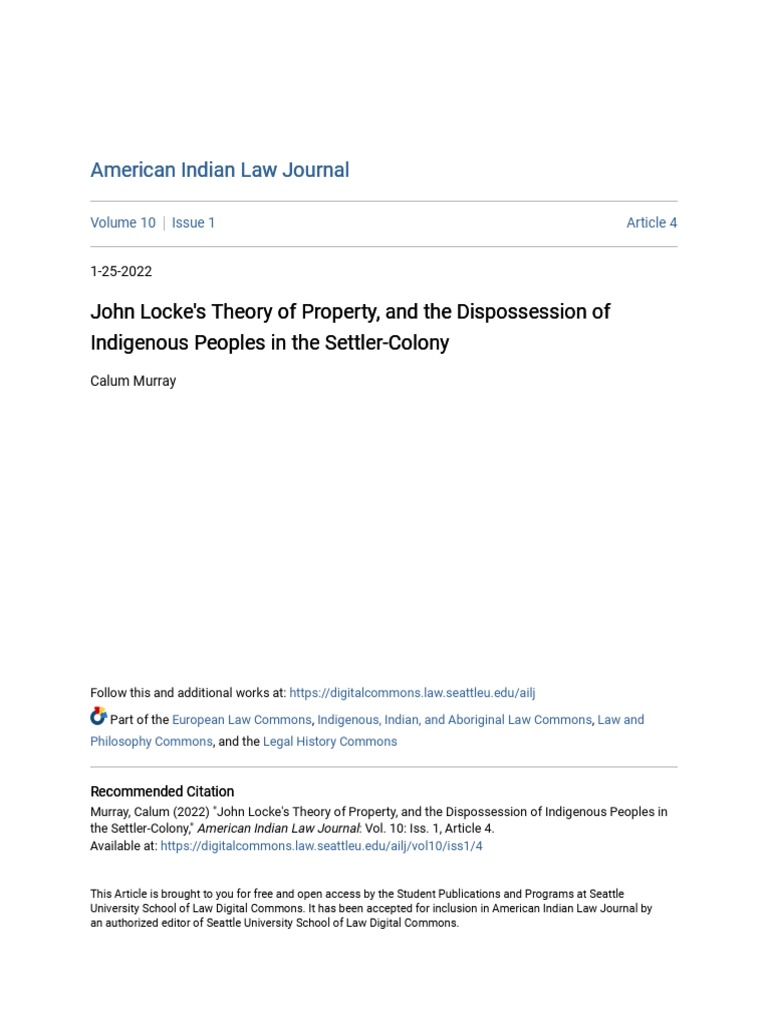 John Lockes Theory of Property and the Dispossession of Indigen PDF