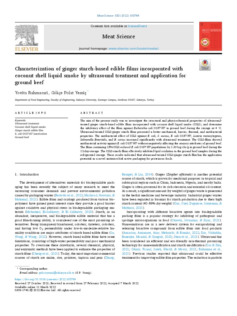Rahmasari 2022. Ginger Starch Film | PDF | Spectrophotometry | Starch