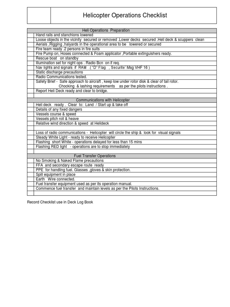 Helicopter Operations Safety Checklist | PDF