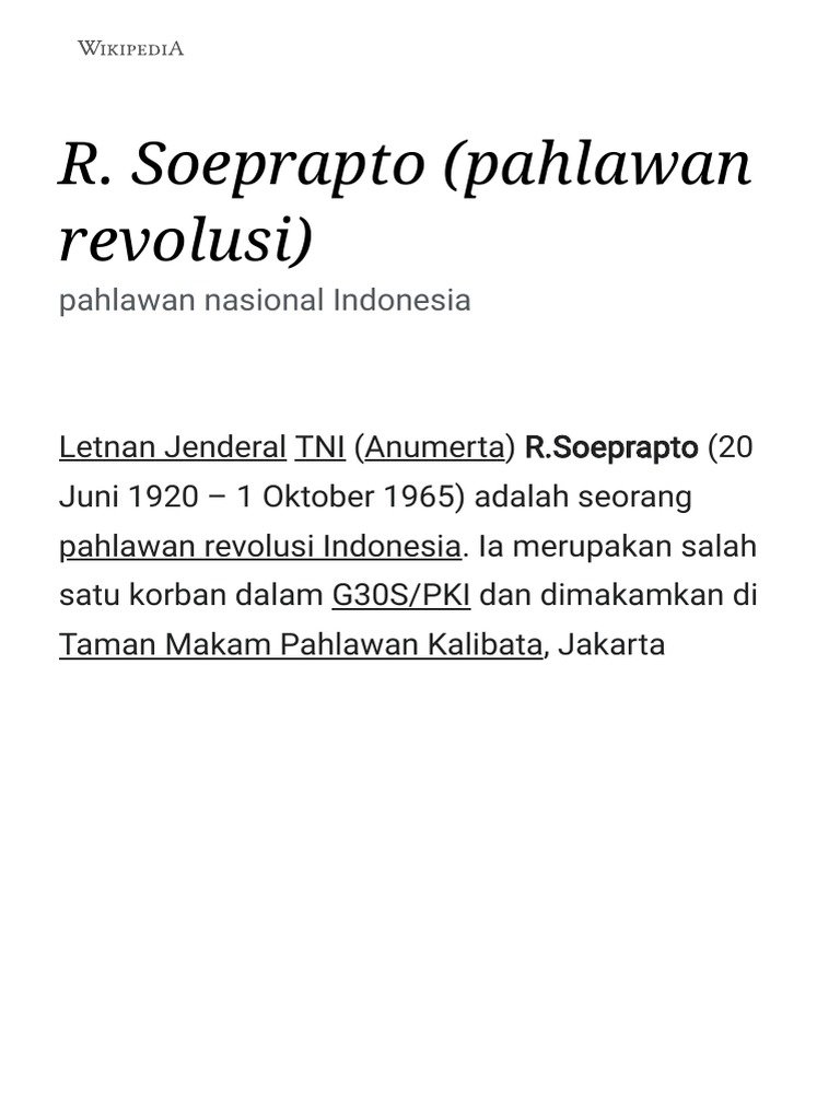 R. Soeprapto (pahlawan revolusi) - Wikipedia bahasa Indonesia