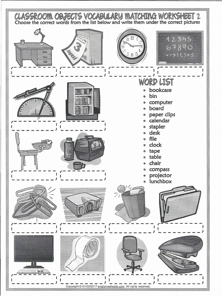 Classroom Objects Pdf Office Work Stationery