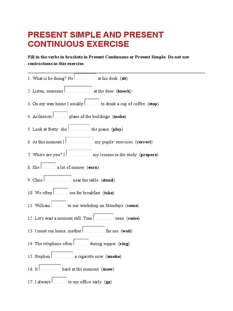 Present Simple and Present Continuous Exercise | PDF | Foreign Language ...