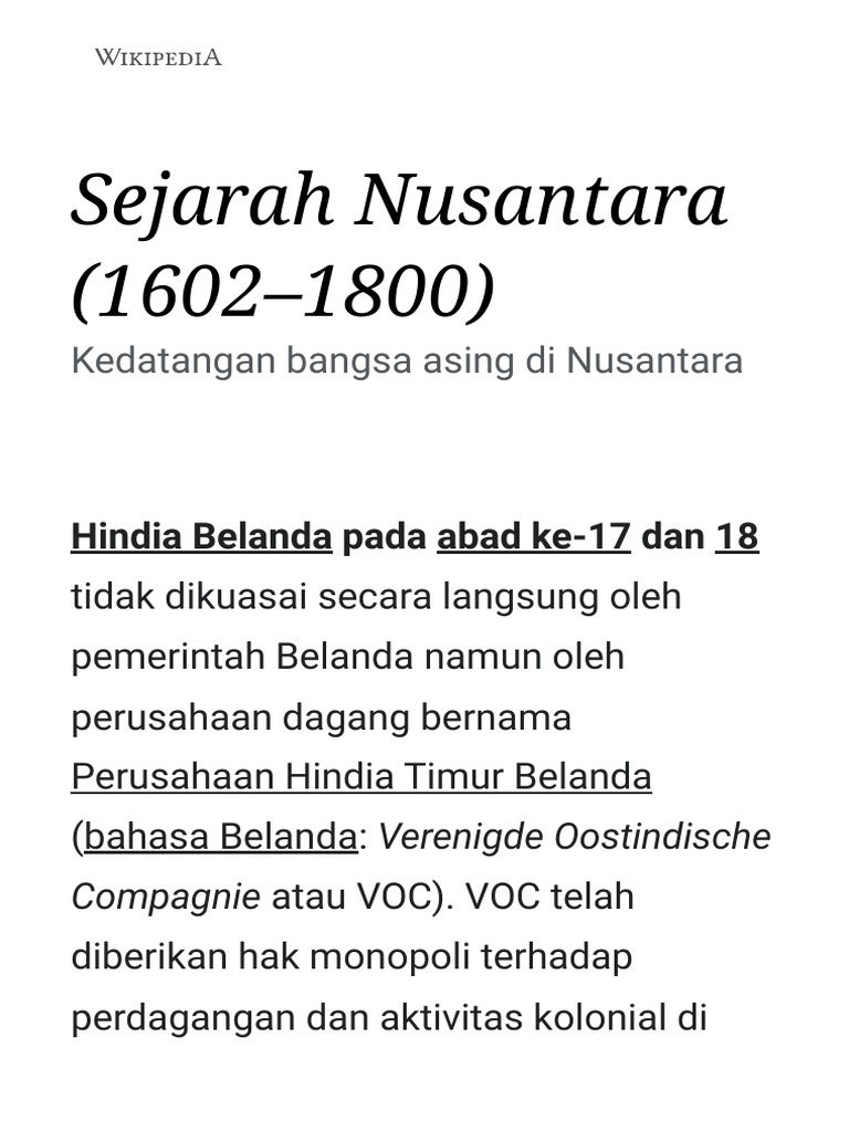 Sejarah Nusantara (1602-1800) - Wikipedia Bahasa Indonesia
