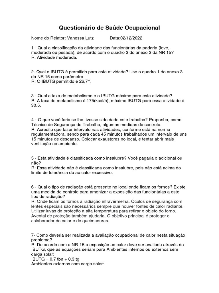 Questionário de Saúde Ocupacional | PDF