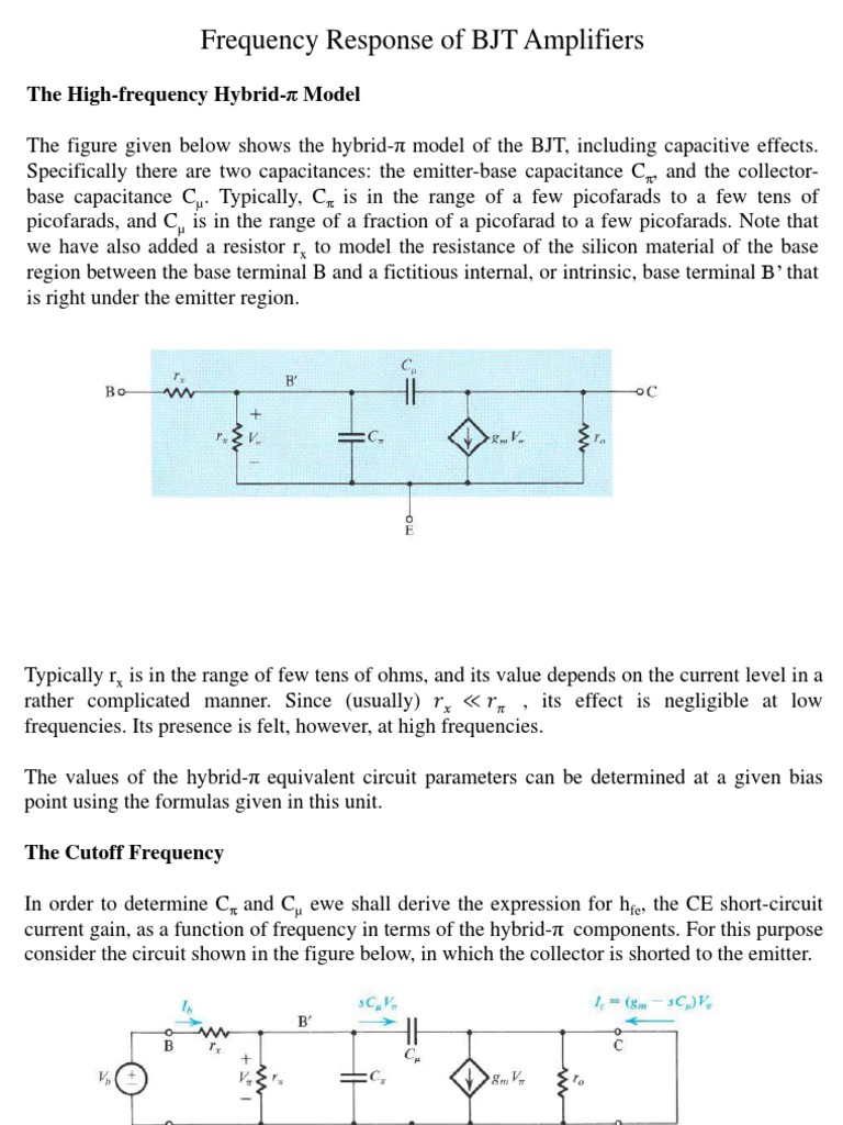 Frequency Response of BJT Amplifiers The Highfrequency Hybridπ Model
