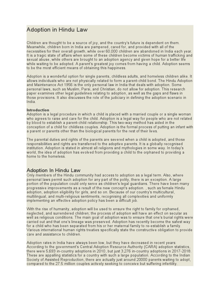 Definition Of Adoption In Hindu Law