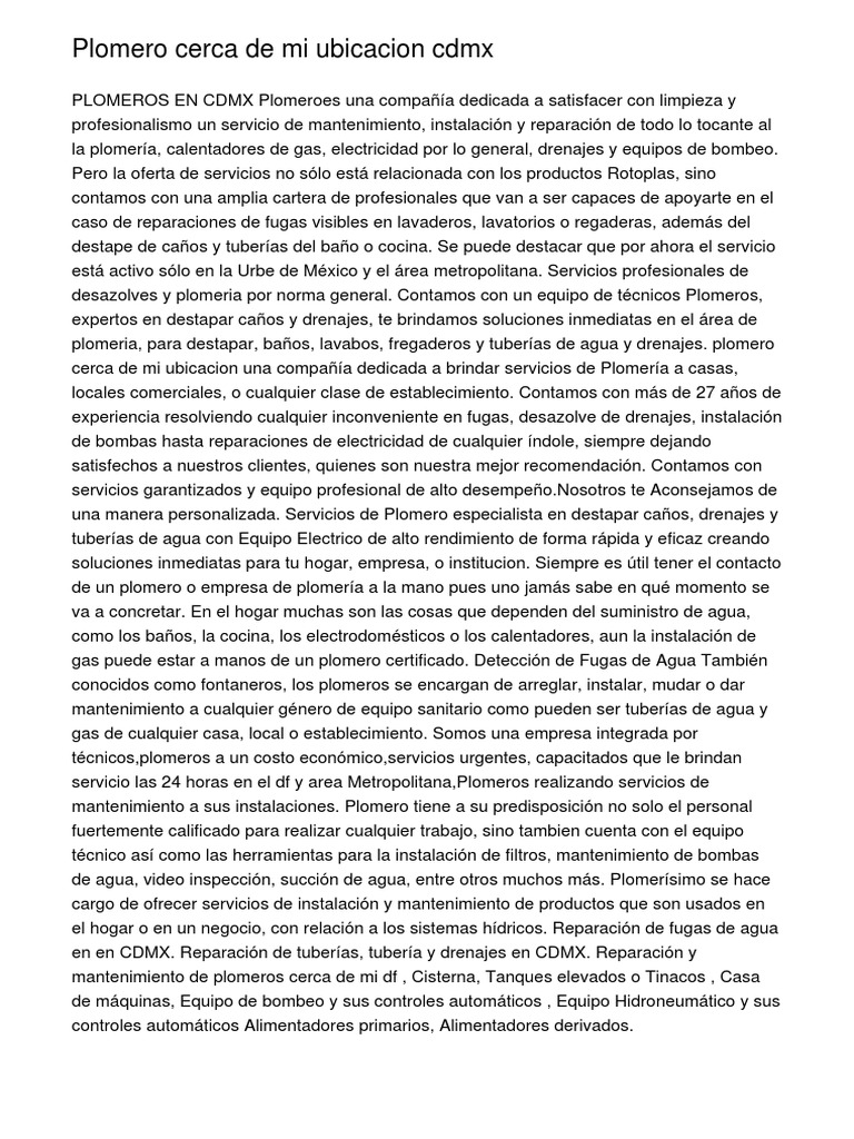 Plomero Cerca de Mi Ubicacion CDMXBTFDW PDF Plomería