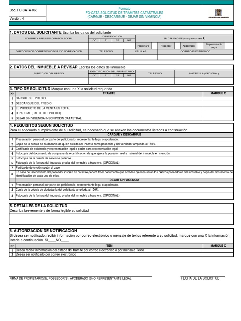 Solicitud de Tramites Catastrales Cargue Descargue Dejar Sin Vigencia | PDF