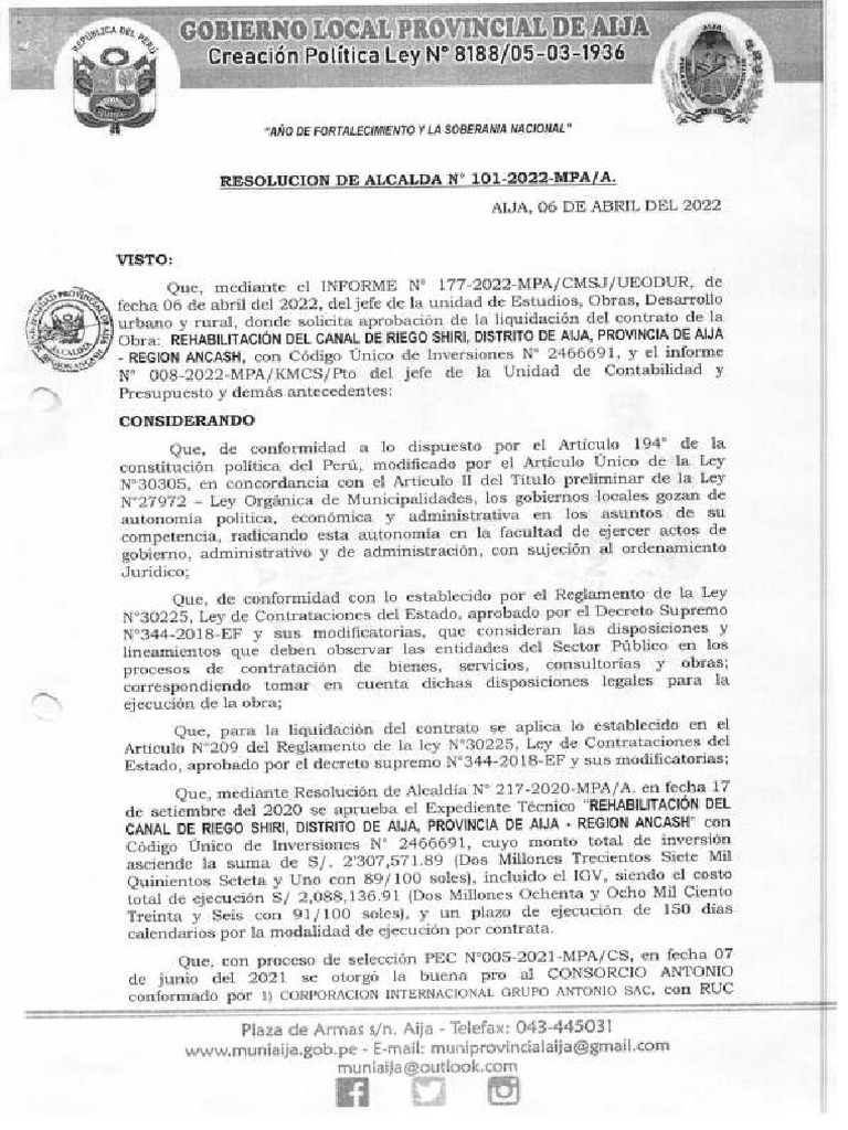 Resol. Aprob. Liq. de Obra Shiri | PDF