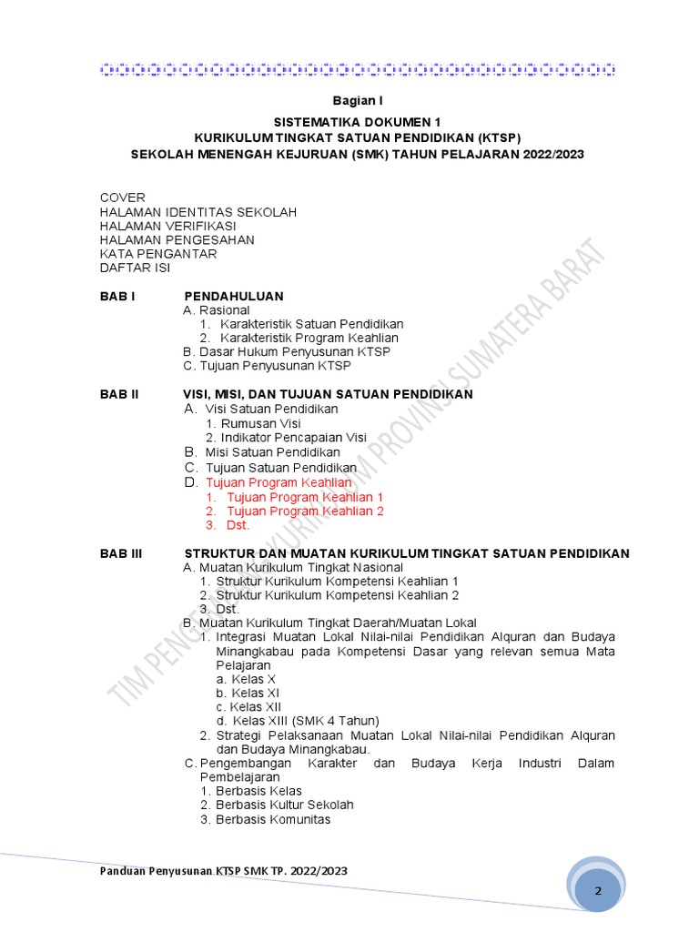 Panduan Penyusunan KTSP SMK 2022/2023 | PDF