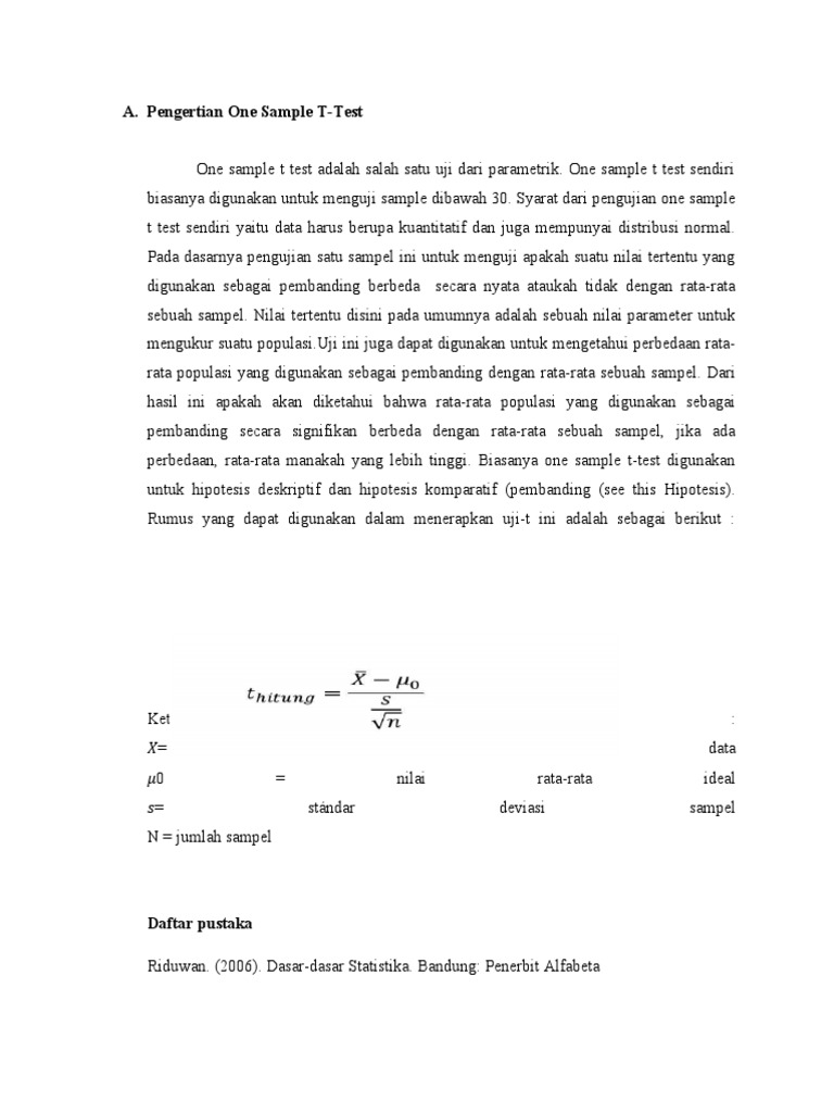 Pengertian one sample t test pdf
