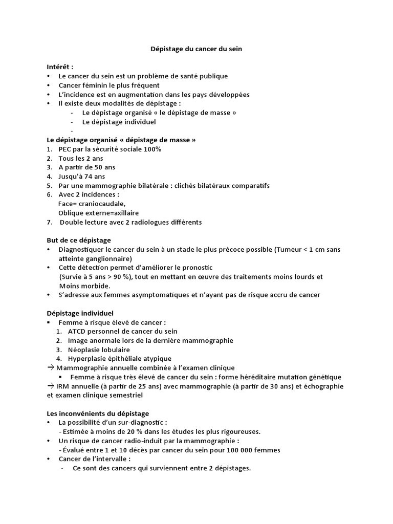 Dépistage du cancer du sein : enjeux et méthodes | PDF | Cancer du sein ...