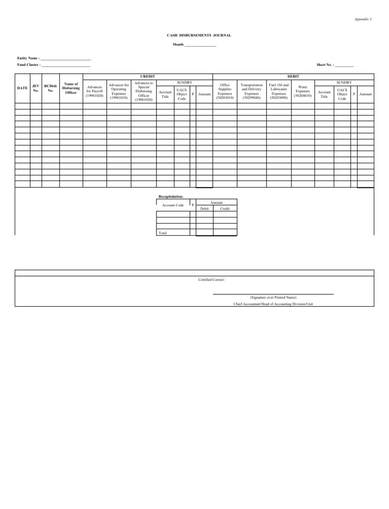 Cash disbursement journal template download free pdf debits and