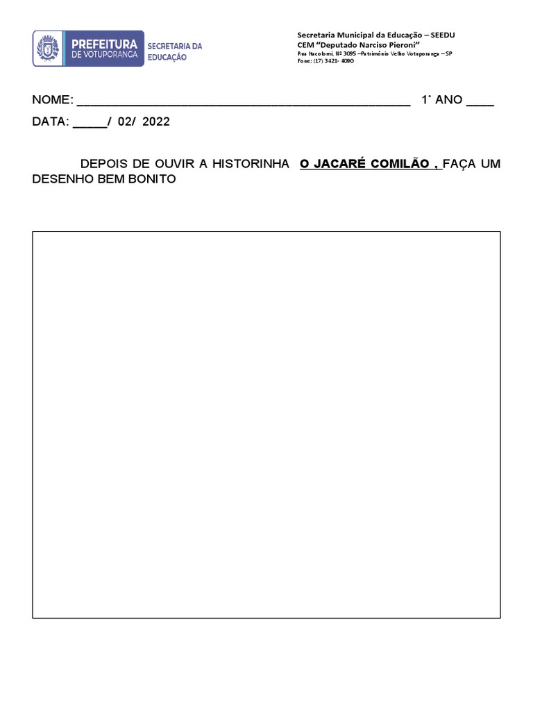 Desenho Historinha - o Jacare Comilao | PDF